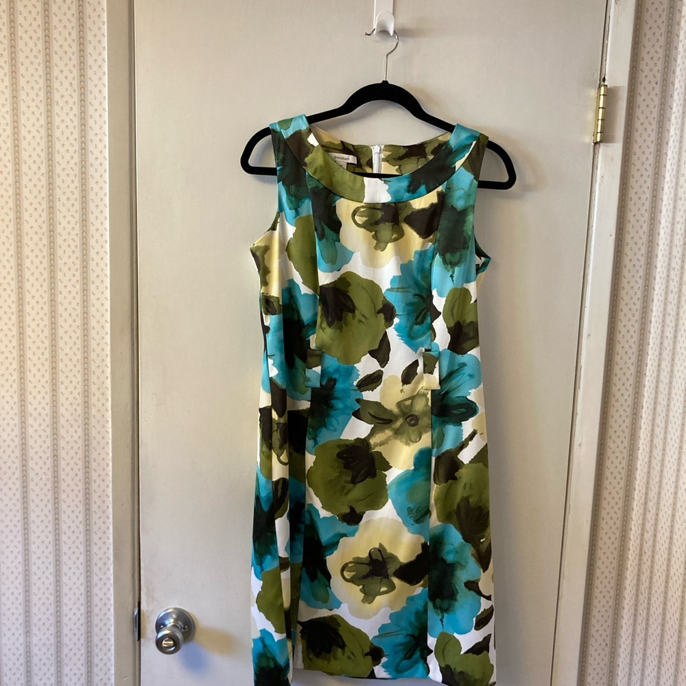 Dress Barn Floral Midi Dress - Green, Blue, and Black